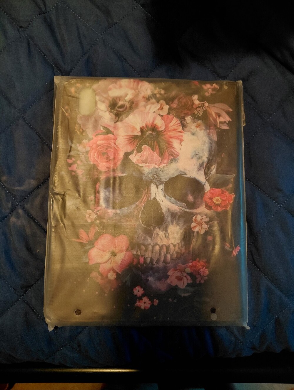 Floral Skull Tablet Case - Black with Pink Flowers